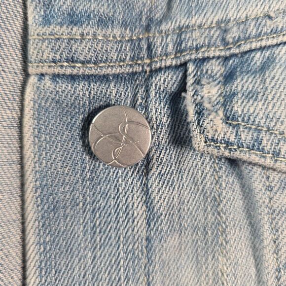 Jessica Simpson Cropped Denim Jacket Size Small Blue Distressed Pixie Fit - Picture 6 of 10